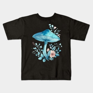 Pink Flower and Blue Mushroom Kids T-Shirt